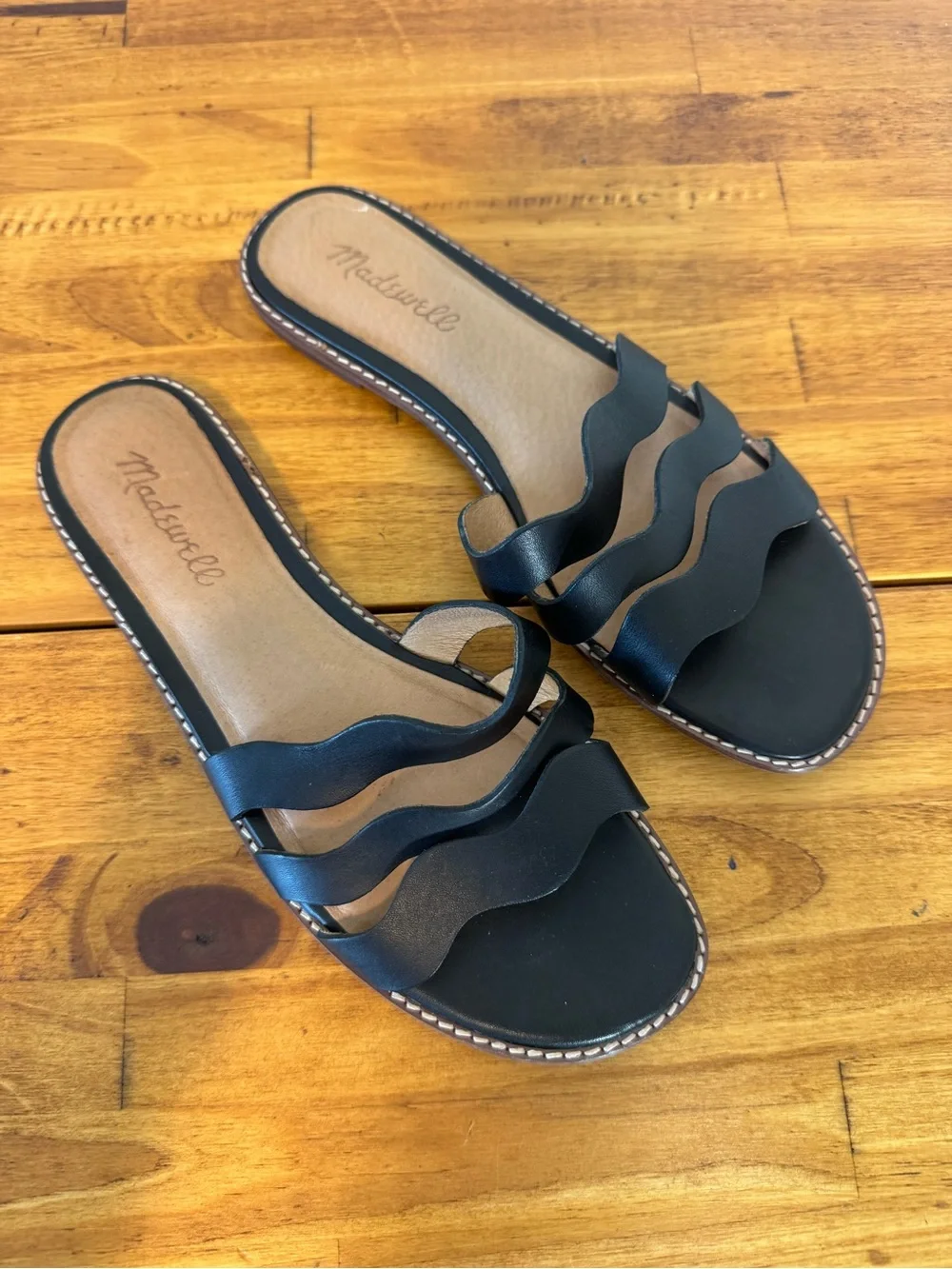 Madewell The Wave Slide Sandals Vachetta Black Leather Size 7.5
